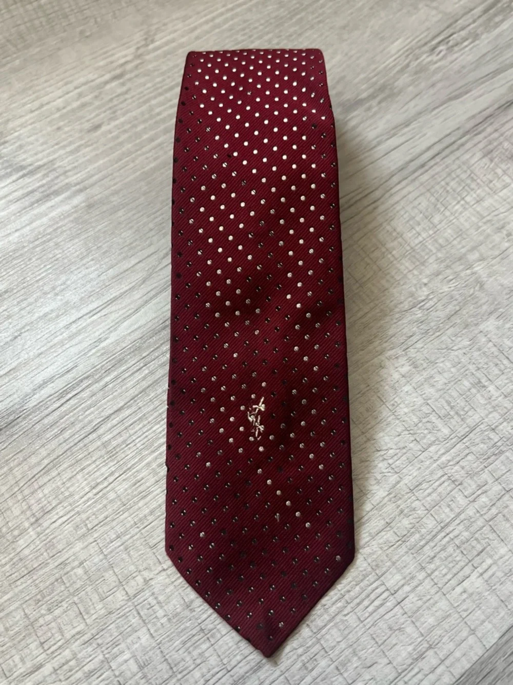 VINTAGE YSL SAINT LAURENT Men's Burgundy Polka Dot Tie - Classic Dress Tie